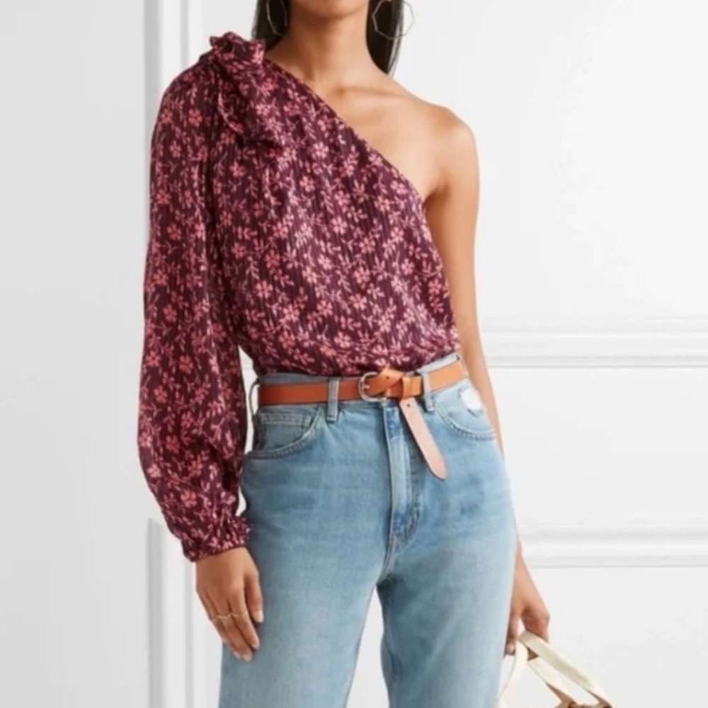 Ulla Johnson Enid Bow Detail One-Shoulder Cotton Silk Blouse Top